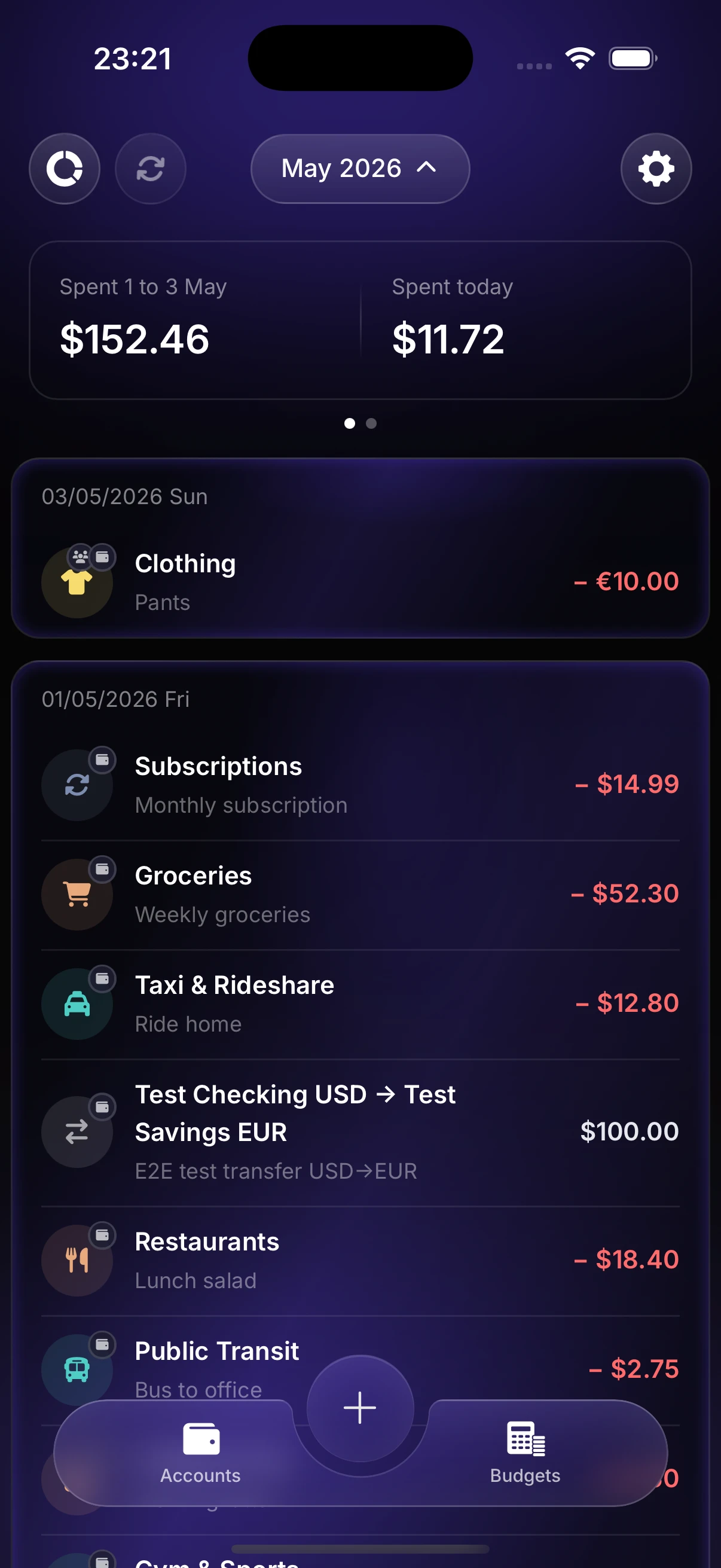 Manilo transaction list categorized automatically